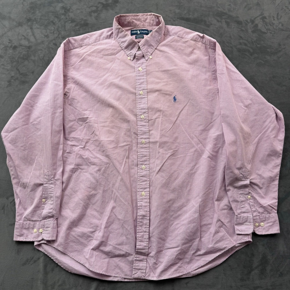 Ralph Lauren Yarmouth Mens 18 36/37 Gingham Button Down Shirt Purple White